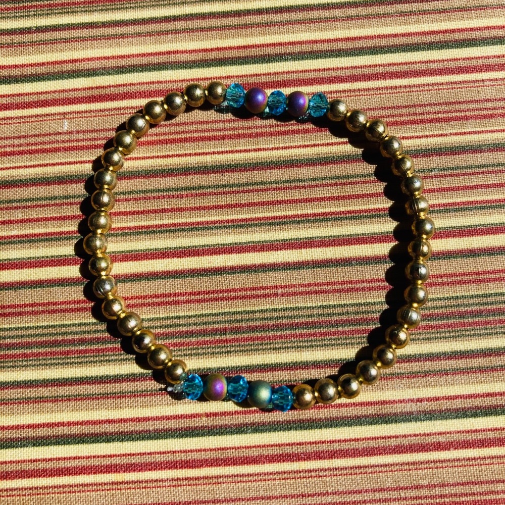 5 Stackable Trendy Beaded Metallic Bracelets With… - image 4